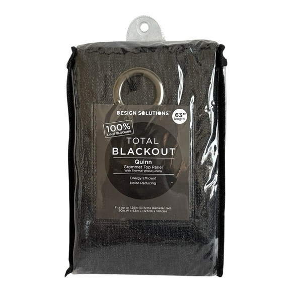 Quinn Total Blackout Grommet Top Curtain Panel 50x63 BLACK Energy Efficient NIB - Picture 3 of 4